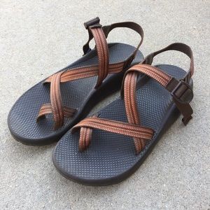 CHACOS Rust Orange Stripe Toe Straps Vibram Sole